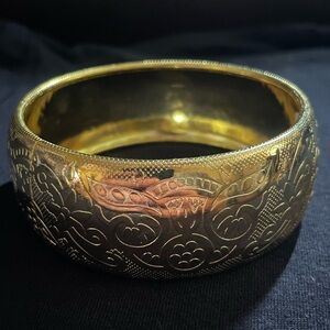 Gold Engraved Bangle Bracelet